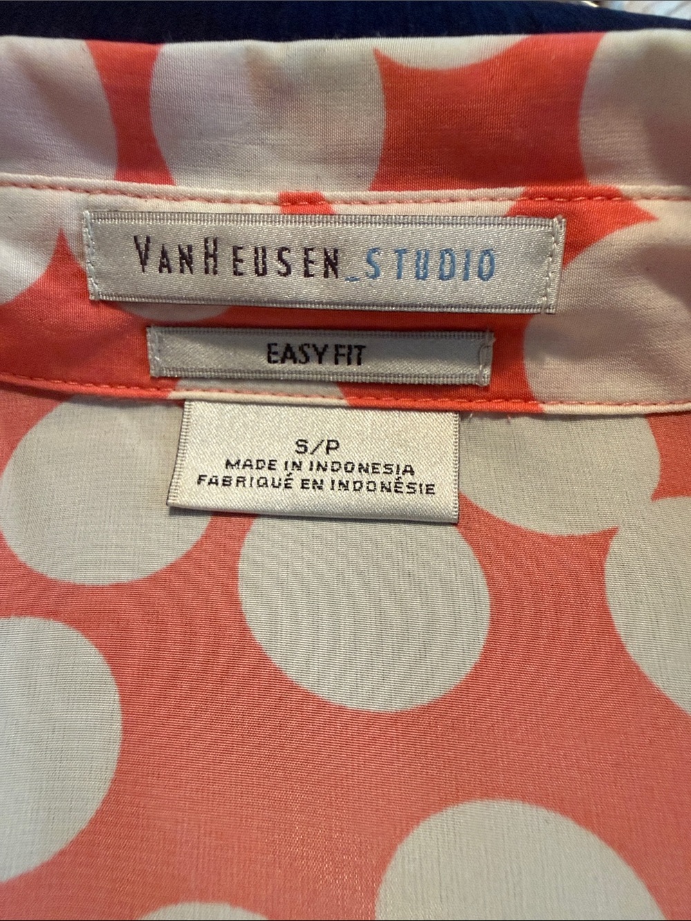 Van Heusen Coral and White Polka Dot Blouse - Picture 2 of 3